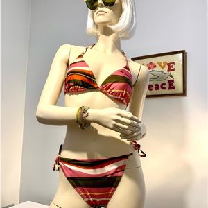 Vintage MISSONI SPORT STRING BIKINI Swim striped tie triangle 90s Y2K med NWT